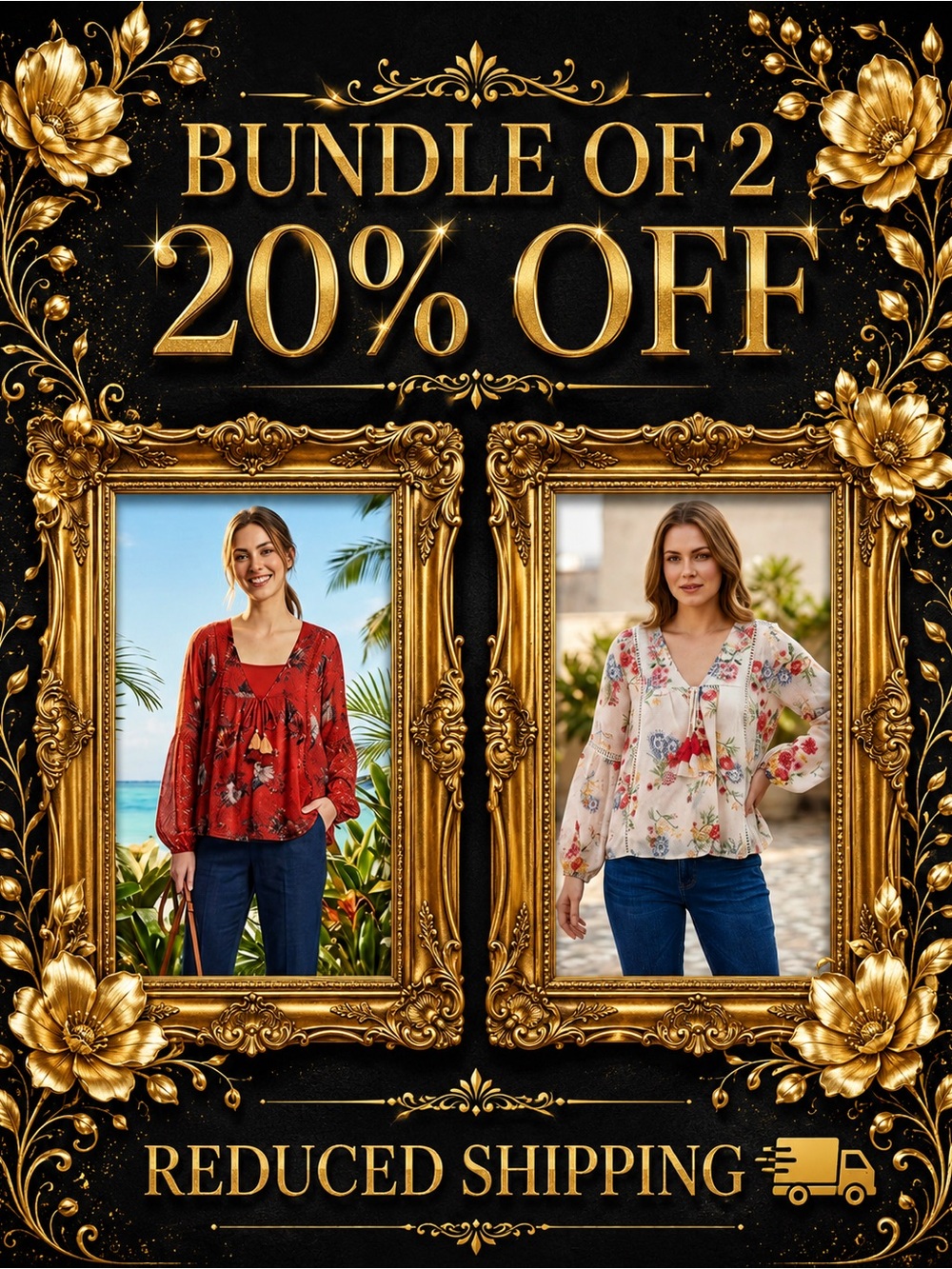 Bundle of 2, 20% OFF + Reduced Shipping! - Floral Tie-Front Peasant Blouses